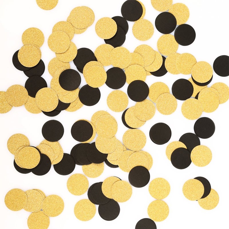 Weven Glitter Gold Black Confetti Circle Dots Confetti for Party Decorations, 1.2" in Diameter, Pack of 200 - Image 1